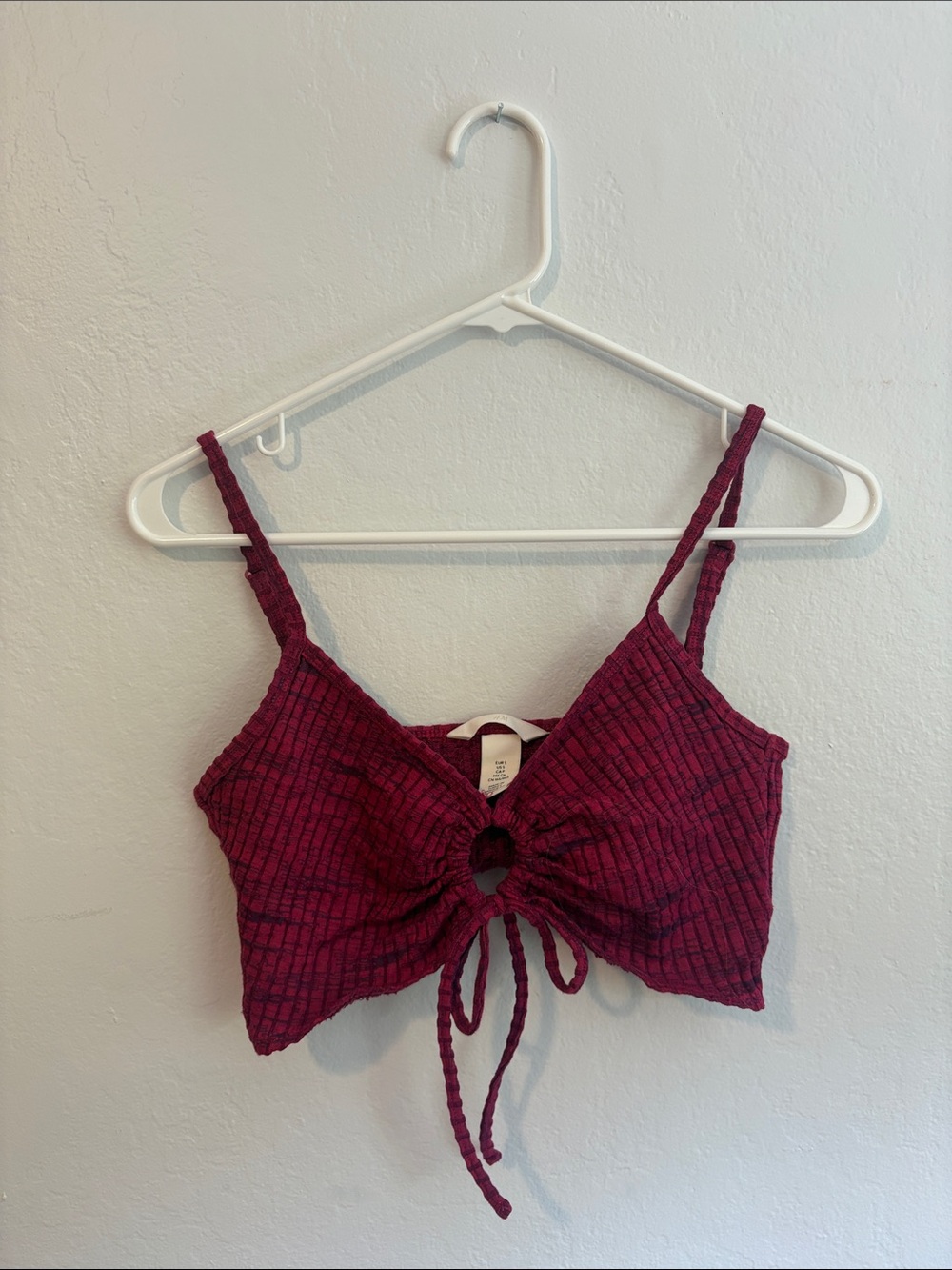 H&M Ruched Tie-Front Crop Camisole in Wine